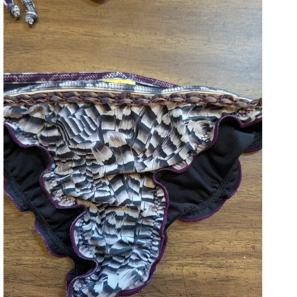 Agua Bendita Bikini Set Small Purple Feather Ribbon Embroidered Brazil Scrunch - Picture 4 of 15